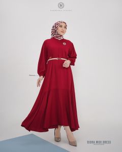 DIORA MIDI DRESS By Nadheera luxury gamis dress muslim wanita rayon premium busui wudhu friendly fashion muslimah modern kekinian terbaru