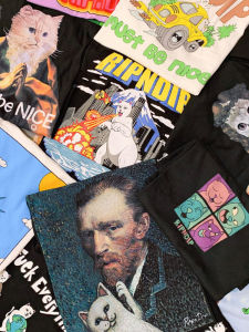 Ripndip American Style Trendy Brand Short Sleeve Crew Neck Mens Womens Casual T-shirt Heavyweight Cartoon Cat Prank Tee