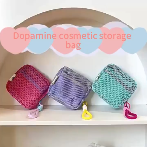 BECORATE Durable Polyester Mesh Cosmetic Storage Bag Candy Color Dopamine Large Capacity Toiletry Make Up Organizer