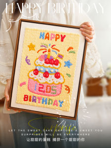 Handmade Birthday Greeting Cake Embroidery DIY Material Kit Simple Heartfelt Gift Photo Frame Painting for Friends