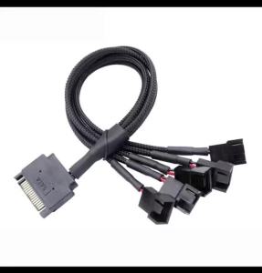 SATA Fan Cooling Adapter 15Pin SATA to 4Pin 1/2/3/4/5 Port Fan Splitter Sata to 12V PC FAN Power Cord 27cm Black Sleeved FAN HUB