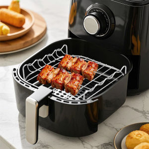 Air Fryer Grill Rack Equipped with Four Skewers Carbon Steel Baking Grid for Outdoor Barbecue Oven Cooking Accessories