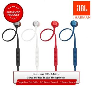 JBL điều chỉnh 310c USB-C Tai nghe nhét tai có dây Hi-Res Tai nghe trong tai 3-nút từ xa với microphone rối miễn phí cáp phẳng