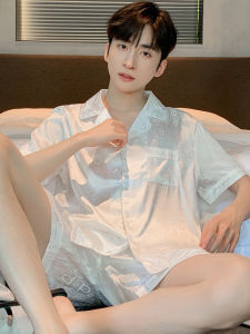 ชุดนอนผ้าไหมน้ำแข็งแขนสั้นฤดูร้อนสำหรับผู้ชาย ชุดอยู่บ้านผ้าไหมบาง ไซส์ใหญ่ ชุดนอนเด็กโต เสื้อผ้าสวมใส่สบาย 2025 ใหม่