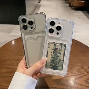 CrashStar Soft Clear Airbag Anti-fall Phone Case With Card Slot Card Holder For iPhone 16 15 14 Pro Max Plus 16e 13 12 11 Pro Max X XR XS Max 8 Plus + 7 Plus Transparent Silicone Phone Casing Cover Simple TPU Phone Shell