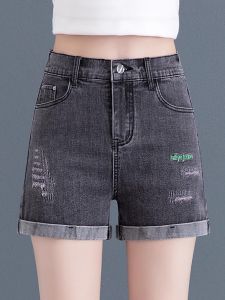 Quần Short Denim Rách Đen Cho Nữ Mùa Hè Phong Cách Mới Cổ Điển Rộng Rãi Thon Gọn Cỡ Nhỏ Thẳng Thêu Viền Quần Bó Sát