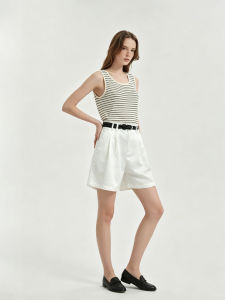 Petit Bari | Loose Luxe Tencel Linen Bermuda Shorts High Waist Summer