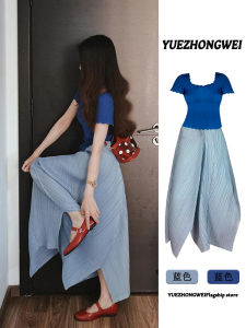 Mid-Moon Dimension ผู้หญิงฤดูร้อนชุด 2 ชิ้นชุดระบบเกลือน้ําหนักเบา Midi กระโปรงและเสื้อแขนสั้นสําหรับ 18-25 วันเกิด party