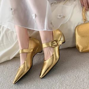 CAIZINI | French Genuine Leather Square Toe Mary Jane Shoes Wedge