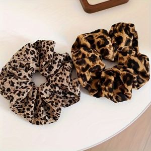 Bộ Dây Buộc Tóc Họa Tiết Da Báo Sang Trọng 2 Chiếc Chất Liệu Vải Đàn Hồi Cao Dành Cho Nữ Kiểu Tóc Đuôi Ngựa Thấp Xù Xì Phụ Kiện Chăm Sóc Tóc.