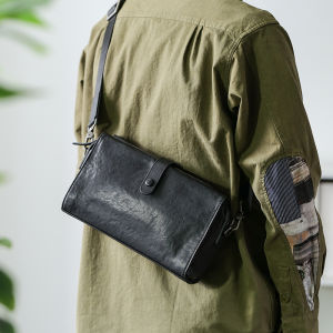 กระเป๋าสะพายข้างผู้ชายหนังวัวฟอกฝาดกระเป๋าสะพายไหล่เดียวดีไซน์สำหรับคนแฟชั่นหนังแท้กระเป๋าสะพายข้างใบเล็กกระเป๋าคลัทช์อเนกประสงค์แฟชั่น