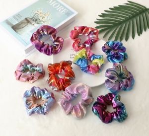 Ikat Karet Rambut Scrunchie Rainbow Bronzing Metallic Hair Ties JOFIK72