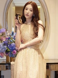 Elegant Long Evening Gown with Sequins Heavy Embroidery Neck Hanging Design Fairy Dress Wedding Dress for Women under 25