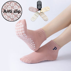 ถุงเท้าสั้นสำหรับผู้หญิงถุงเท้าตาข่ายถุงเท้าโยคะพิลาทีสฟิตเนสลานเต้นอักษรปักลายกันลื่น