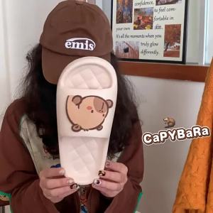 WEIYI-XXT One-Word Sandals and Slippers Cute Creative Fun Khaki Barra Capybara EVA Summer Casual Home Soft Bottom Slippers