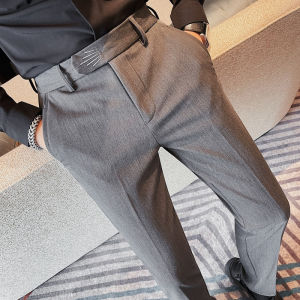 Mens Fleece Lined Slim Fit Trousers Thickened Autumn Winter Business Casual Suit Pants No Ironing Treatment Long Pants