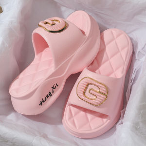 รองเท้าแตะบ้านสำหรับผู้หญิง ทรงส้นหนา พื้นยางกันลื่น รองเท้าแตะใส่ทำงานในฤดูร้อน รองเท้าแตะแบบสวมหัวกลม EVA