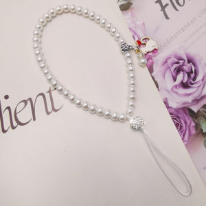 Exquisite Cat Pendant Crystal Pearl Handmade Beaded Short Phone Strap Lightweight Luxury Mobile Phone Accessory Anti-Loss Lanyard