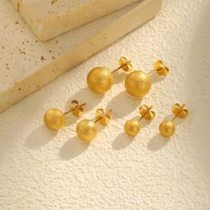 Kemstone Stainless Steel Matte Ball Ear Studs 6mm 8mm 10mm Jewelry Gifts for Women Fashion Accessories