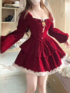 CHANGTONG | Red Short Puffy Waist Cinching Dress