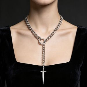 Mặt Dây Chuyền Kiếm Thép Không Gỉ Phong Cách Punk Hình Chữ Y Dây Chuyền Choker Vòng Tròn Gothic Trang Sức Phong Cách Tối Màu Dành Cho Nữ Phụ Kiện Dự Tiệc