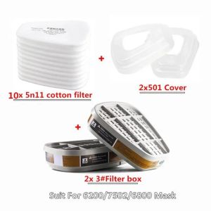 6200/7502/6800 MaskChemical Gas Mask 6001/6002/6004 Box 5N11 Cotton FilterPaint Protection MaskRespiratorReplaceable Accessories