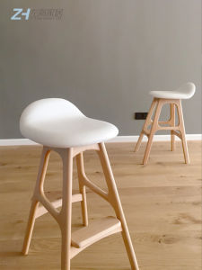 Nordic Style Solid Wood High Table Chair Bar Stool Home Island Bar Chair Minimalist Design Non-Rotatable Fixed Height