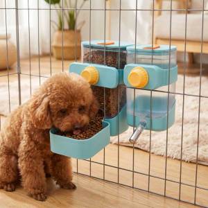 Teeker Pet Hanging Cage Automatic Food Bowl Water Dispenser Auto Gravity Pet Feeder and Waterer Set Kennel Feeding Station Crate Feeder Dish for Rabbit Puppy Cats