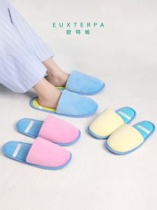 EUXTERPA Couple Foldable Indoor Slippers Anti-Slip Silent Travel Guest Home Slippers Mens Casual Comfortable Cotton Slippers