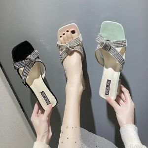 35-43ผู้หญิงขนาดใหญ่รองเท้าแตะส้นสูง5ซม. รองเท้าแตะ Rhinestones สบาย