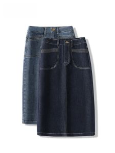 กระโปรงยีนส์เอวสูง La Chapelle ผู้หญิง ฤดูใบไม้ผลิ ฤดูใบไม้ร่วง ฤดูหนาว สไตล์ใหม่ พรางหุ่น ทรงเอ กระโปรงยาวปานกลาง ผ้าฝ้าย โพลีเอสเตอร์ Blend