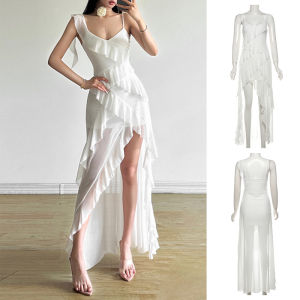 Váy Hở Vai Không Đều Gợi Cảm Màu Trắng Cho Nữ Thanh Thiếu Niên Mùa Hè 2024 Không Dây Không Tay Váy Chữ a Bó Sát