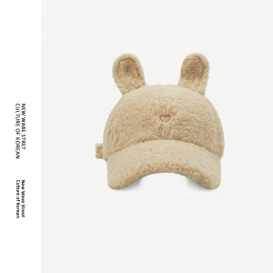 Furry Lamb Sheep Ear Baseball Cap Womens Autumn Winter Face Slimming Korean Version Heart Cute Sweet Duckbill Hat Embroidered