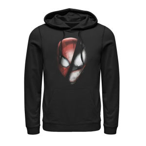 Mens White Hoodie with Venom and Symbiotic Facial Design and Black Splash Effect Superhero Pattern Pullover Marvel
