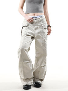 American Retro Pleated Loose Mens Work Pants Casual Trousers for Couples Slimming Bell Bottoms Youth Fashion Cotton Jeans