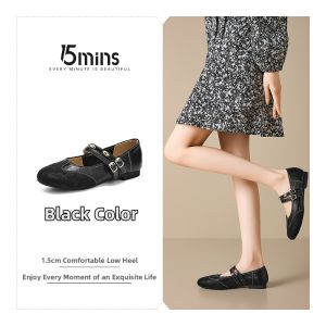 15MINS | Black Double Buckle Comfortable Retro Low-cut Shoes