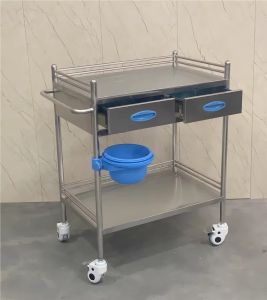 Thickened Stainless Steel Treatment Table Double Drawer Surgical Vehicle Beauty Instrument Hand Truck Health Care Equipment