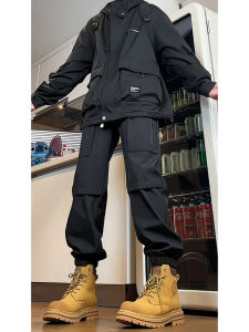 Black Soft Shell Waterproof Mens Summer Quick Dry Outdoor Climbing Trousers Workwear Pants Cuffed Loose Fit Casual Trousers