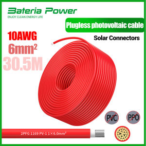 BateriaPower 30M 6mm Solar Cable 10AWG Black and Red Solar PVC Insulated Electrical Connector Cables High Quality Cables for PV Panel Connect