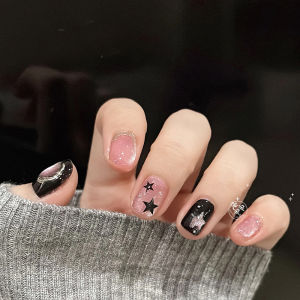 Handmade Wear Armor 2024 Pink Black BLACKPINK Pink and Black Sweet Cool XINGX Crystal Cat Eye Short Nail Stickers