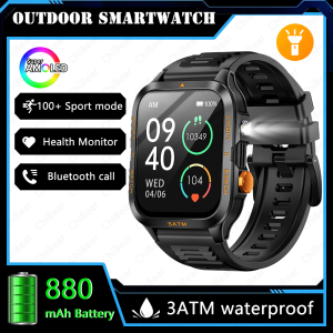 Outdoor Smartwatch Men GPS Sports 800mAh Battery Bluetooth Call Health 1.96-inch Screen Flashlight 3ATM Waterproof Smart Watch