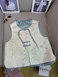 Elegant Bamboo Embroidered Womens Vest Thin Sleeveless Top Spring Autumn Chinese Style National Trend Golden Pheasant Green