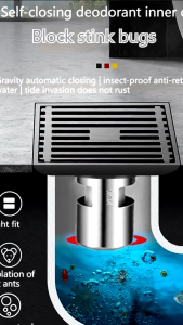 Square Stainless Steel Floor Drain with Deep Water Seal or Gravity Anti-odor Core with 15x15cm Size