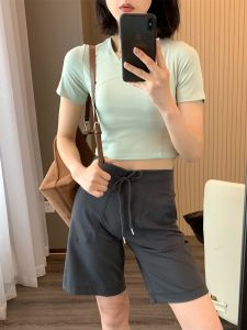 in BLUE Yoga Set Áo Thun Tay Ngắn Quần Short Tập Luyện Thoải Mái Hiệu Suất Cao Ngực Mỏng Thoải Mái Thể Dục Thể Thao Mùa Xuân 2024