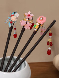 Retro Black Ebony Imitation Hairpin Tassel Shake Wood Hairpin Women's Traditional Hanfu Hair Accessories