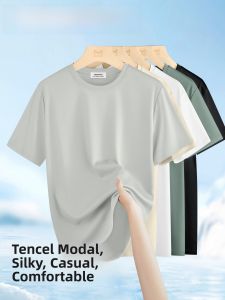 Miiow | Ice Silk Cool Feeling Breathable Round Neck Short Sleeve Mens T-shirt Summer New Style Modal Lyocell Ammonia Liquid Acid T-shirt