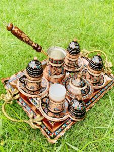 Hand-Painted Purple Copper Coffee Cup And Pot Set Original Production Large Sugar Canister Family Special Offer Set European Style for 4 People