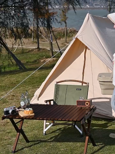 Folding Picnic Basket with Tabletop Lid Multi-functional Camping Storage Box