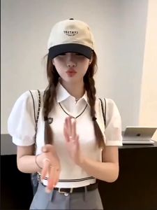 🔥[C003] Áo len Montoghi Dệt kim nữ QC cổ sơ mi GILE 2 LỚP tay ngắn Quảng Châu - kholenqc
