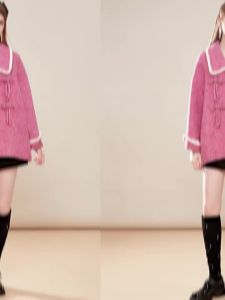 AIVEI | New Chinese Style Short Small A-Line Double Face Wool Coat Rose Red
